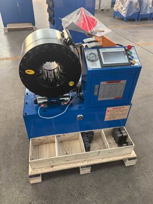 Sistem Kontrol PLC Layanan OEM Industri 16 Dies Warna Biru 4 Inch Crimping Range Alat Crimping Hidrolik Listrik 0.01mm Keakuratan Mesin Crimping Selang