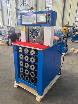 Blue Colors 3 Inch PLC Control System 6 - 76mm AC Hose Crimping Machine Untuk Efisien Crimping Max Pembukaan 158mm