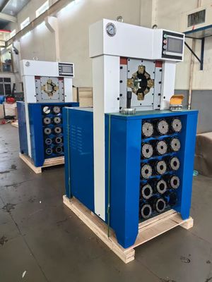 Super Ketebalan 3 Inch Dengan 15 Dies 6-76mm Biru Warna AC Hose Crimping Mesin Dengan Withhold Lebih Cepat Crimping Force 650T