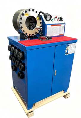 Mesin Crimping Selang Karet 2 Inci 600T 31,5Mpa Model Lebih Tinggi Sistem Kontrol Tombol Warna Biru Tegangan 220v/240v/380v/415v Dengan Rentang Crimping 6-51mm Dan 10 Dies yang Dapat Dipertukarkan